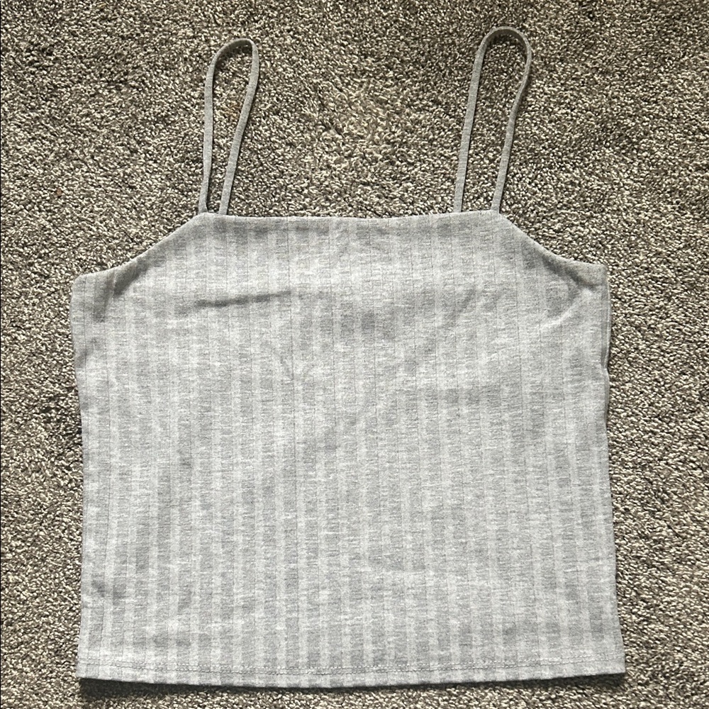 SO Light Grey Ribbed Spaghetti Strap Tank Top